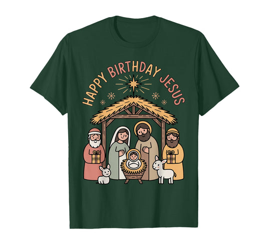 Happy Birthday Jesus Christmas Christian Outfit Toddler Girl T-Shirt