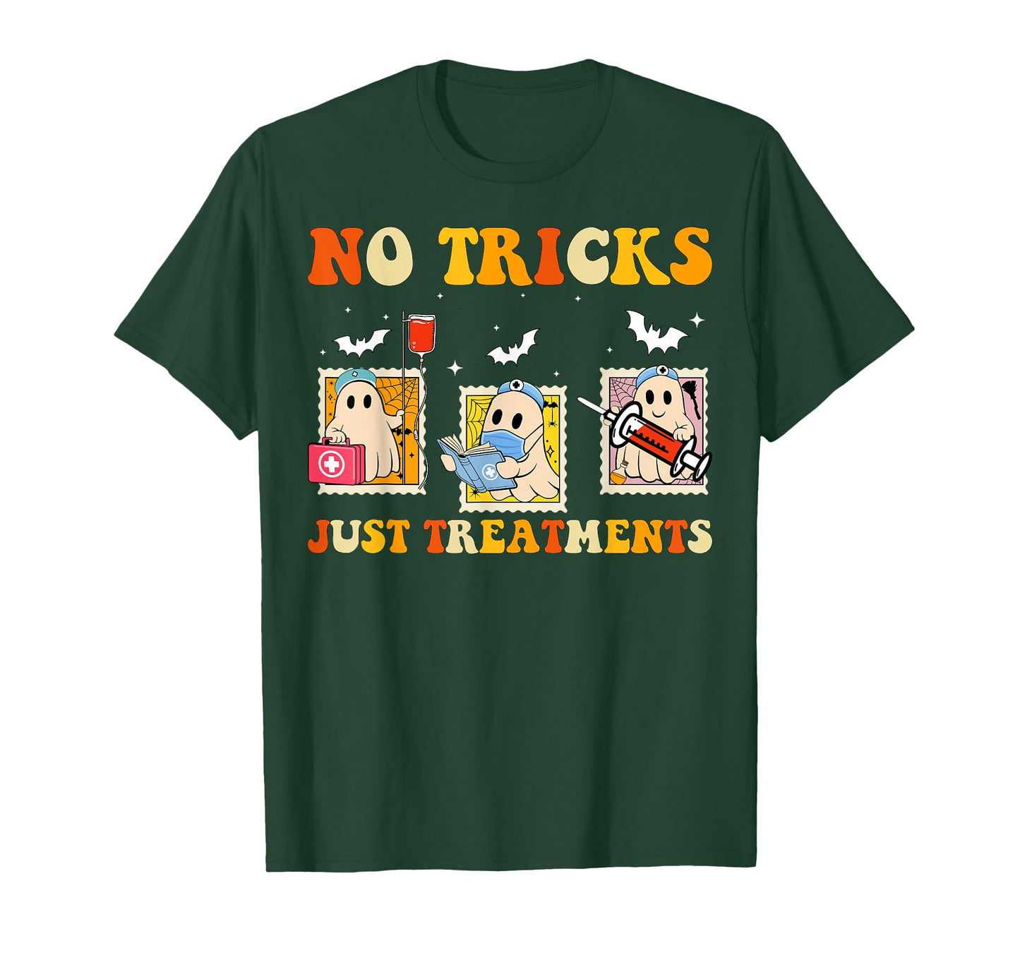 No Tricks Just Treatments Funny Halloween Ghost Nursing T-Shirt