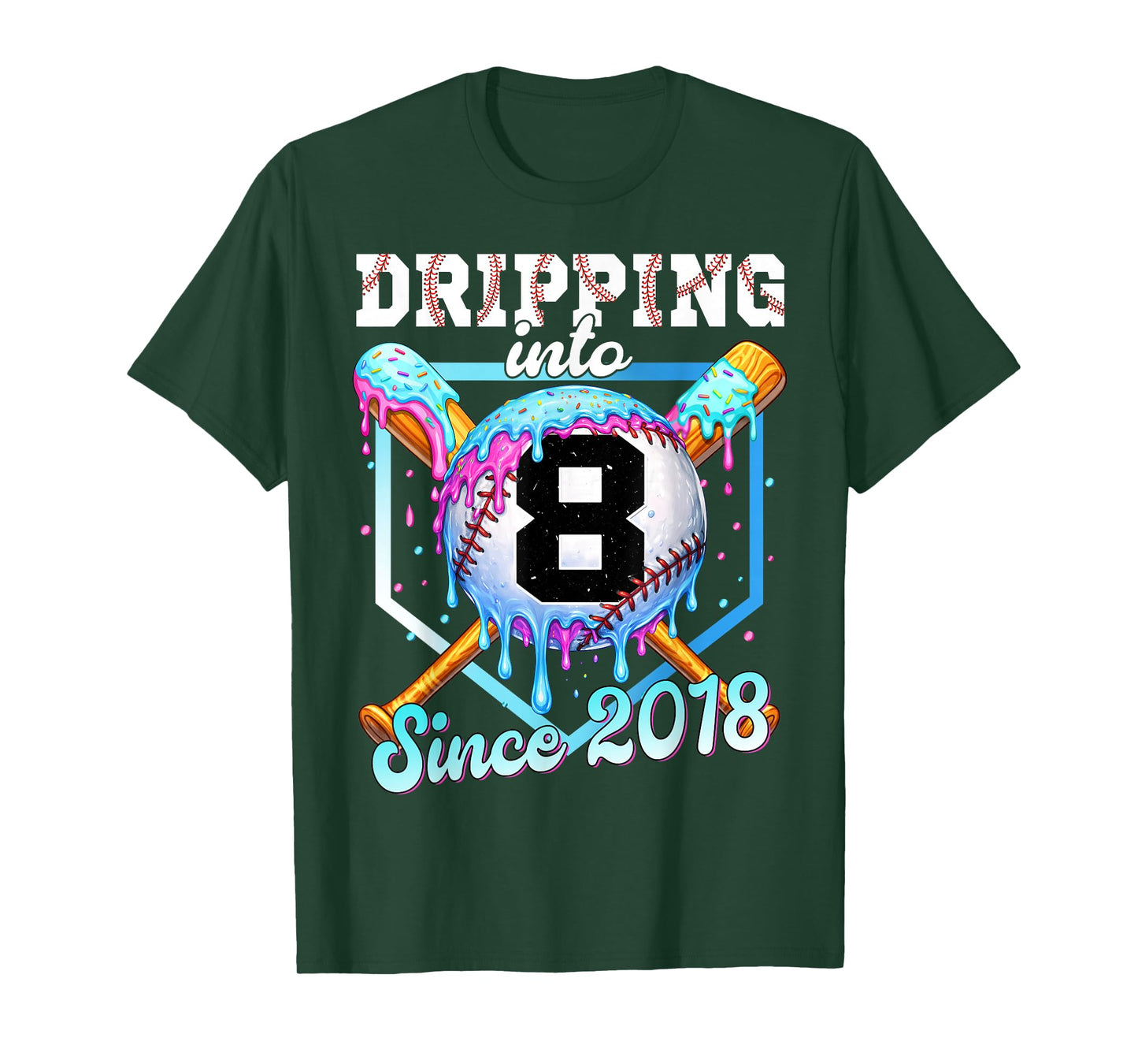 8 Years Old Baseball Ice Cream 8th Birthday Boys Since 2016 T-Shirt