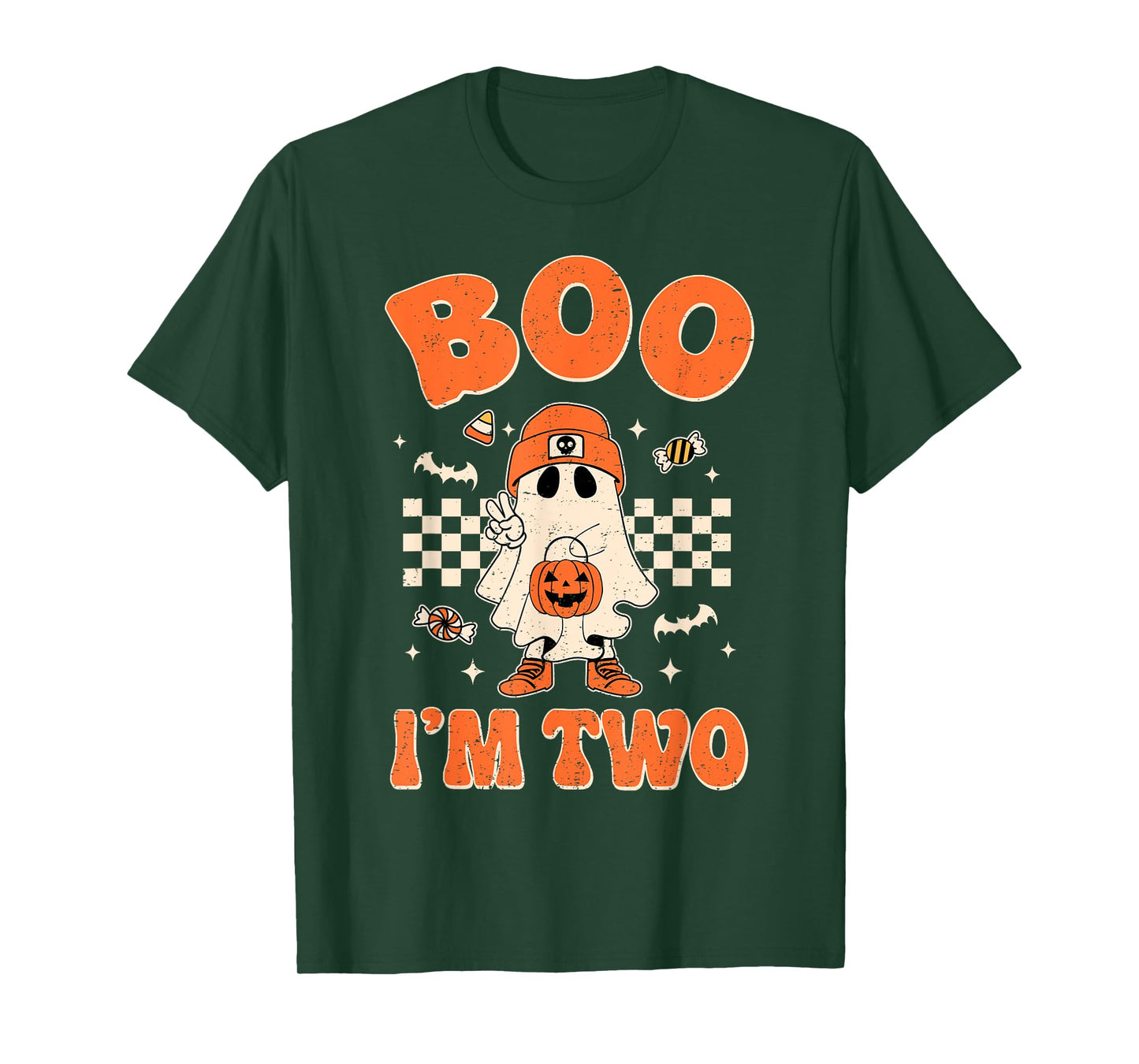 Boo I'm Two Years Old Birthday Kid Boy Retro Ghost Halloween T-Shirt