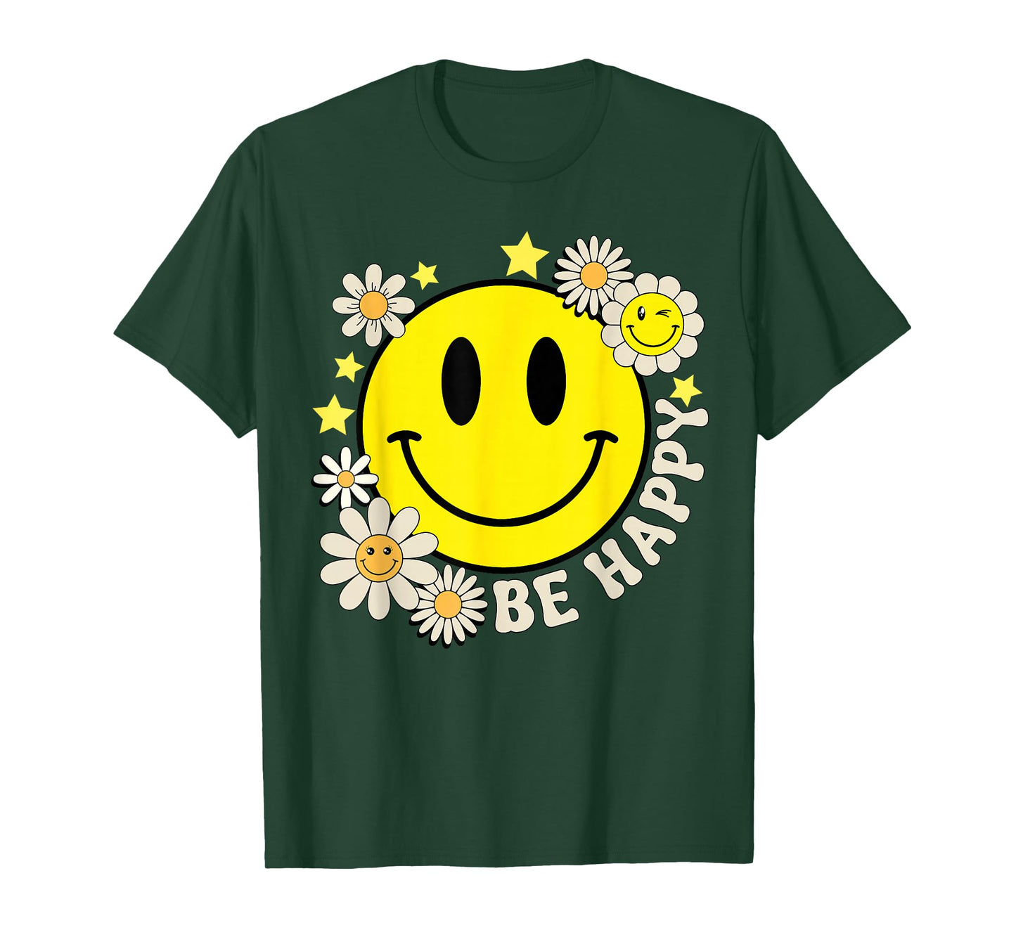Retro Groovy Be Happy Smile Face Daisy Flower 70s T-Shirt