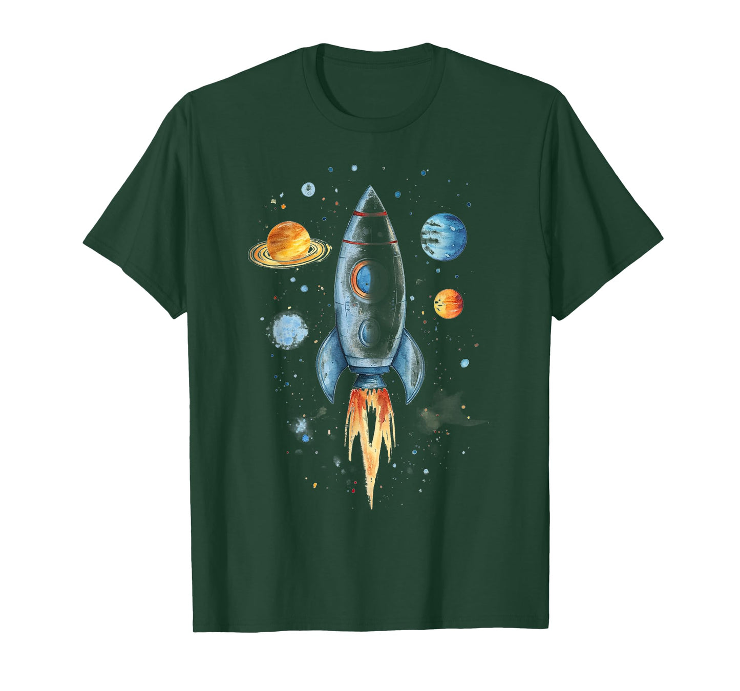 Distressed Rocket Ship And Planets T-Shirt