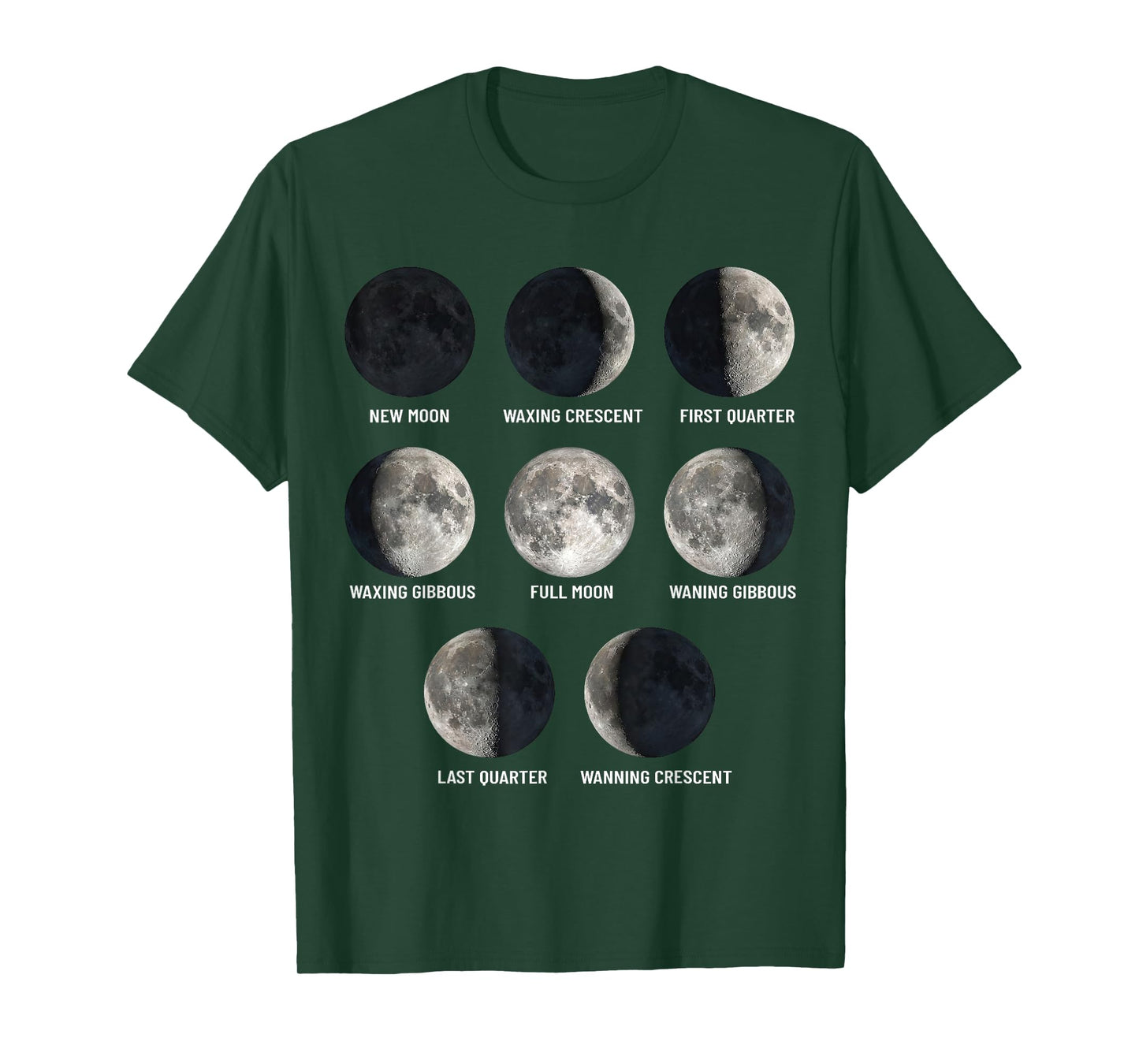 Moon Phases Chart Eight Lunar Cycle Stages Educational Space T-Shirt