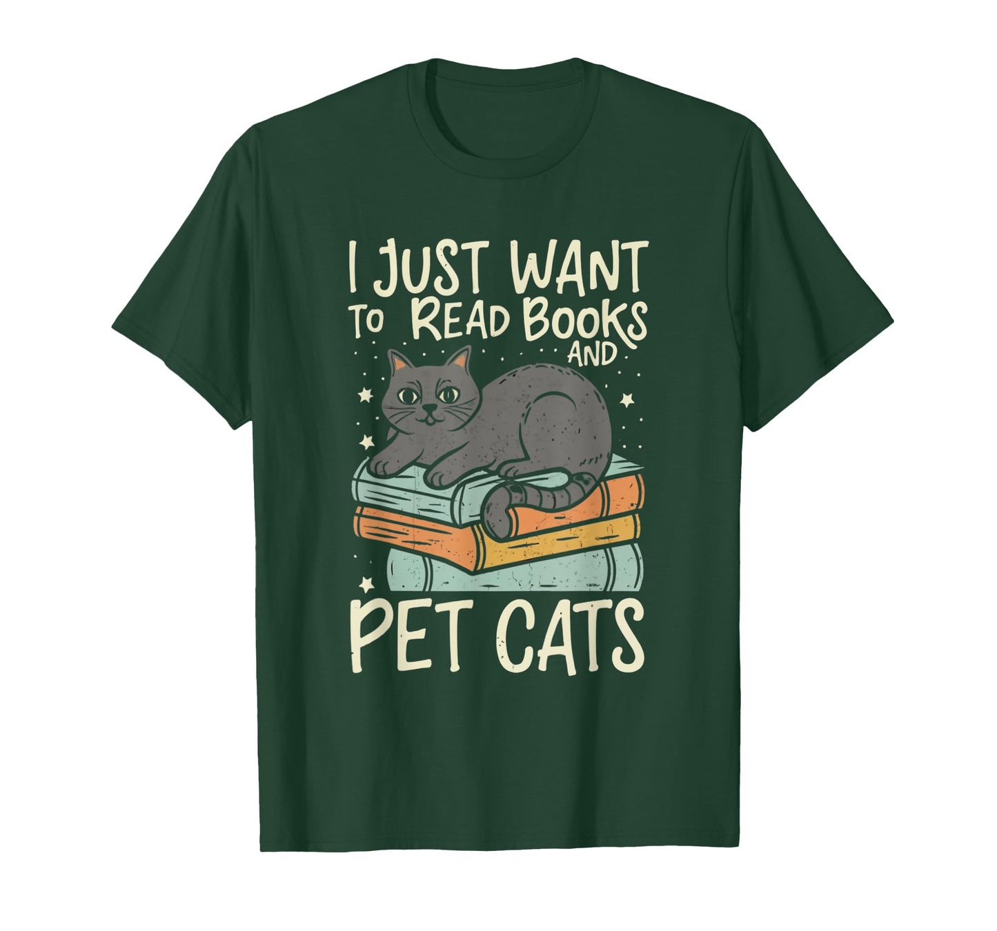 Retro I Just Want To Read Books And Pet Cats Cat Men Women Kids T-Shirt