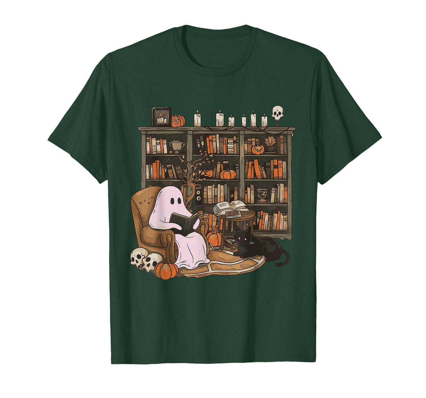 Ghost Reading Book Cat lover Halloween Reading enthusiast T-Shirt
