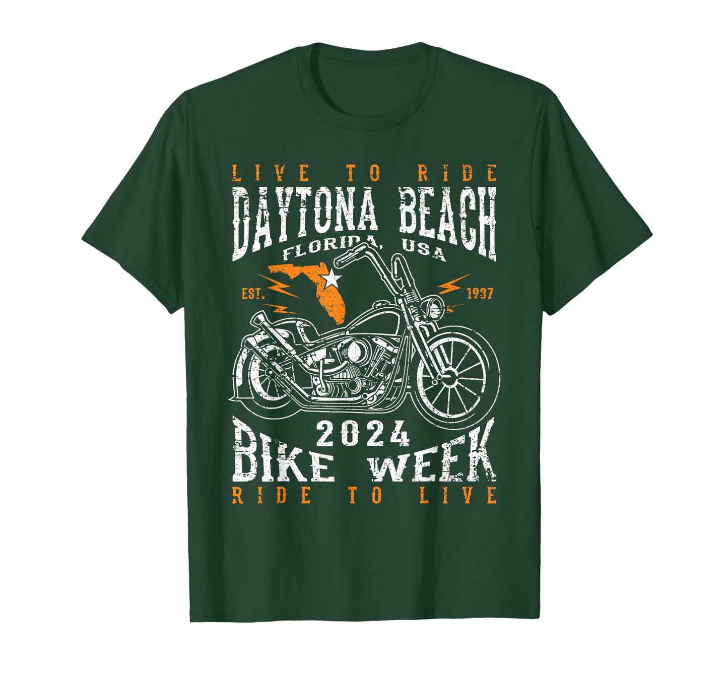 Awesome Daytona Beach Florida USA Bike Week 2024 Daytona Beach Bike Week 2024 Motorcycle Distressed Design T-Shirt