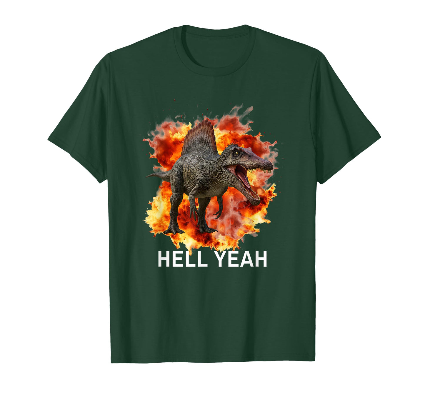 Spinosaurus Hell Yeah Dinosaur with Fire and Flames T-Shirt