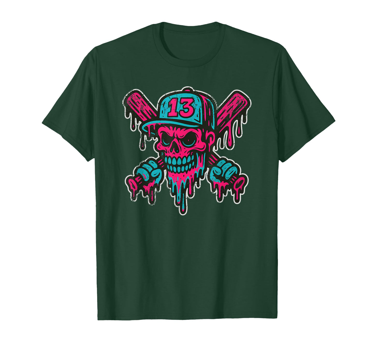 Baseball Skull Drip Softball Team Player Design T-Shirt