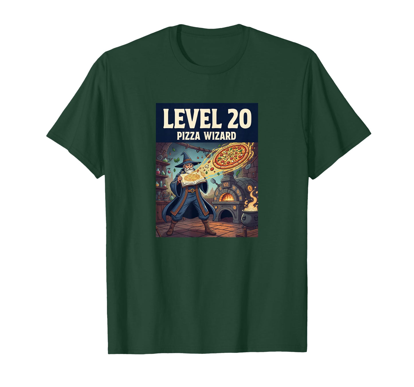 Level 20 Pizza Wizard Fantasy Food Magic Design T-Shirt