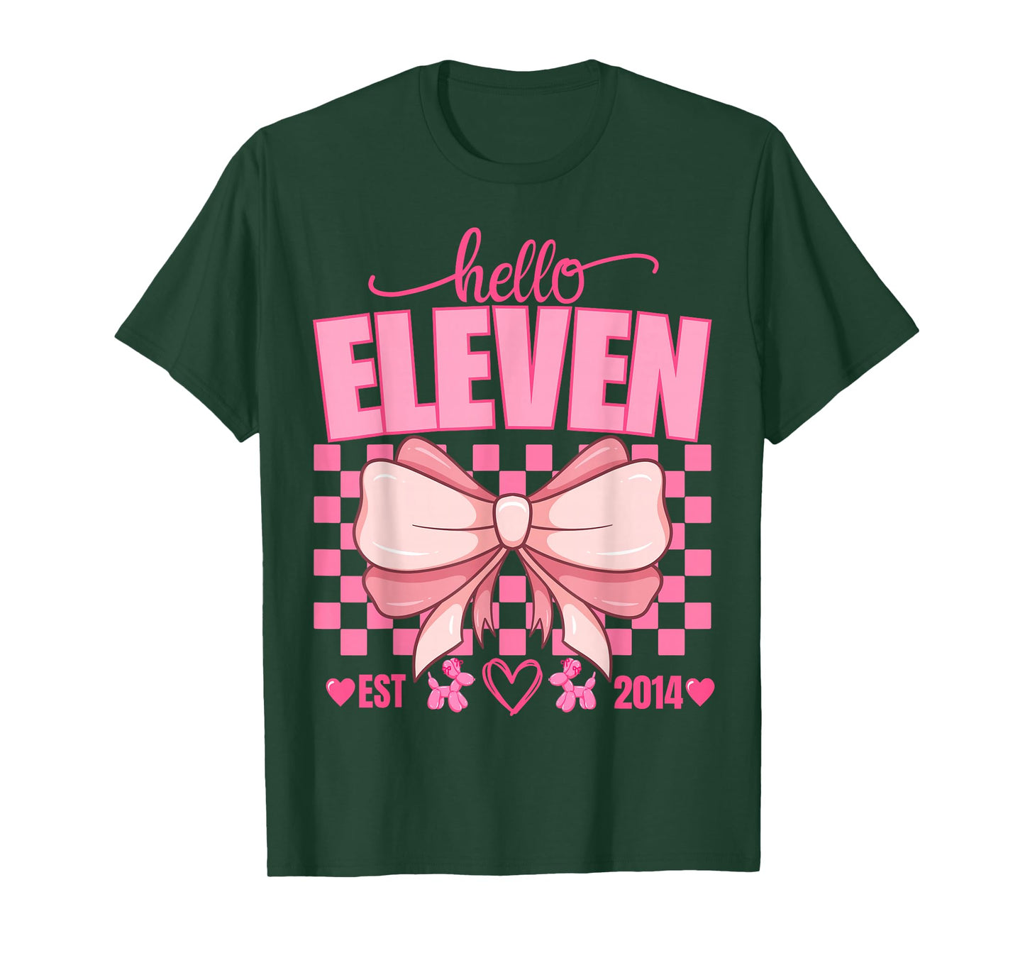 11th Birthday Girl Hello Eleven Est 2014 Pink Coquette Bow T-Shirt