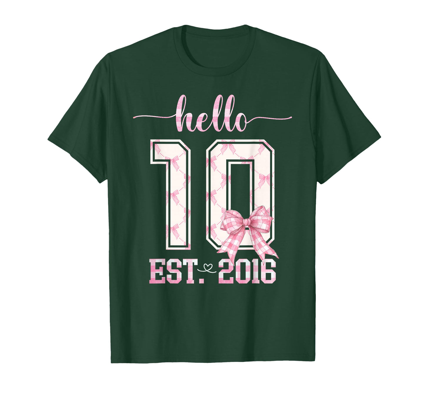 Hello 10 Est 2016 10th Birthday Girl Cute Pink Coquette Bow T-Shirt