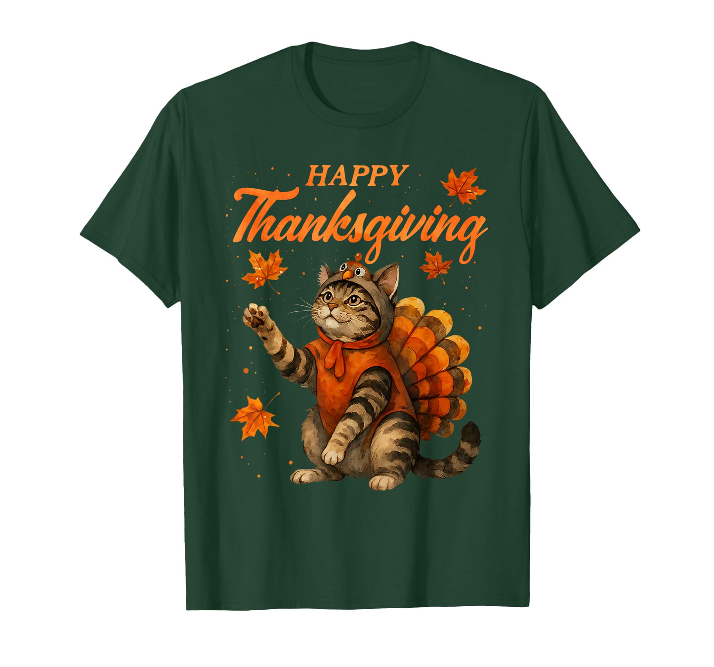 Cute Cat Turkey Happy Thanksgiving Fall Meow Cat Lover T-Shirt