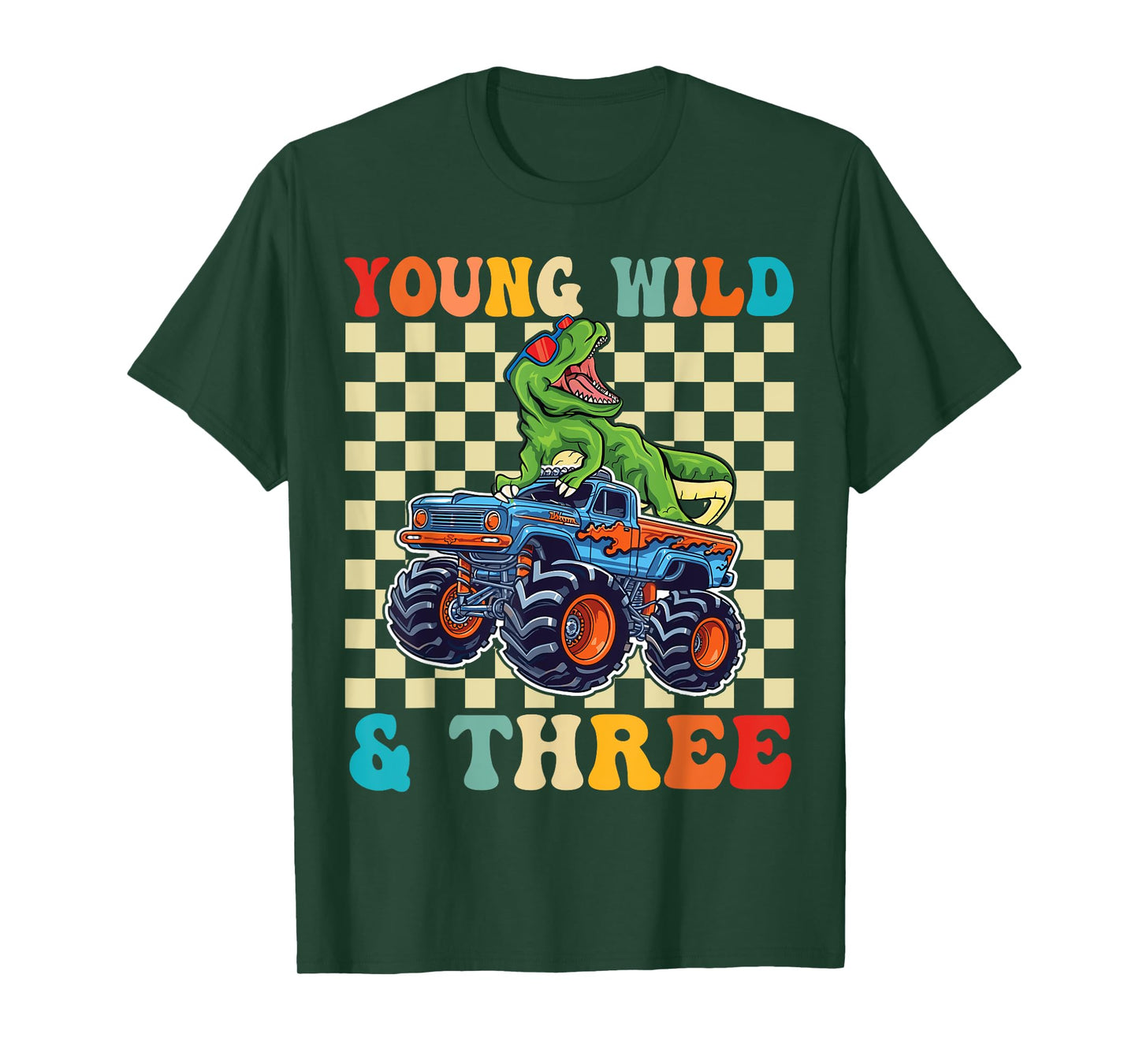 3rd Birthday Monster Truck Young Wild And Three 3 Year Old T-Shirt