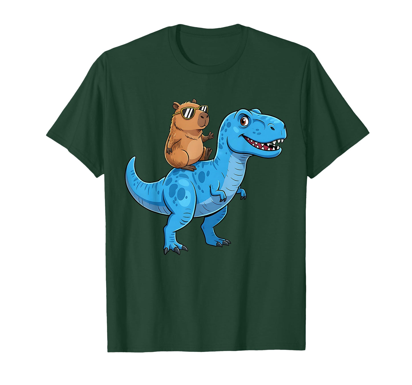 Funny Cute Capybara Riding Dinosaur T Rex Dino Boys Kids T-Shirt
