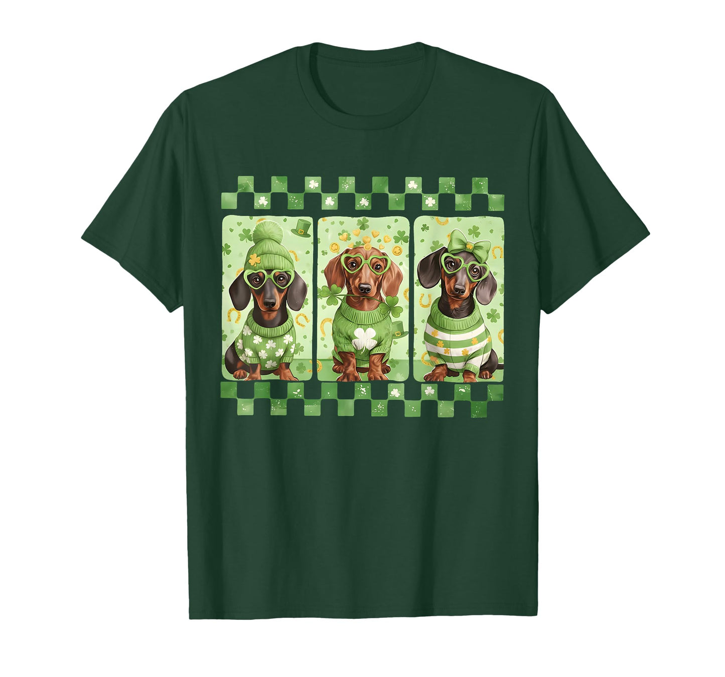 Preppy Lucky Dachshund Dog Irish Shamrock St Patricks Day T-Shirt