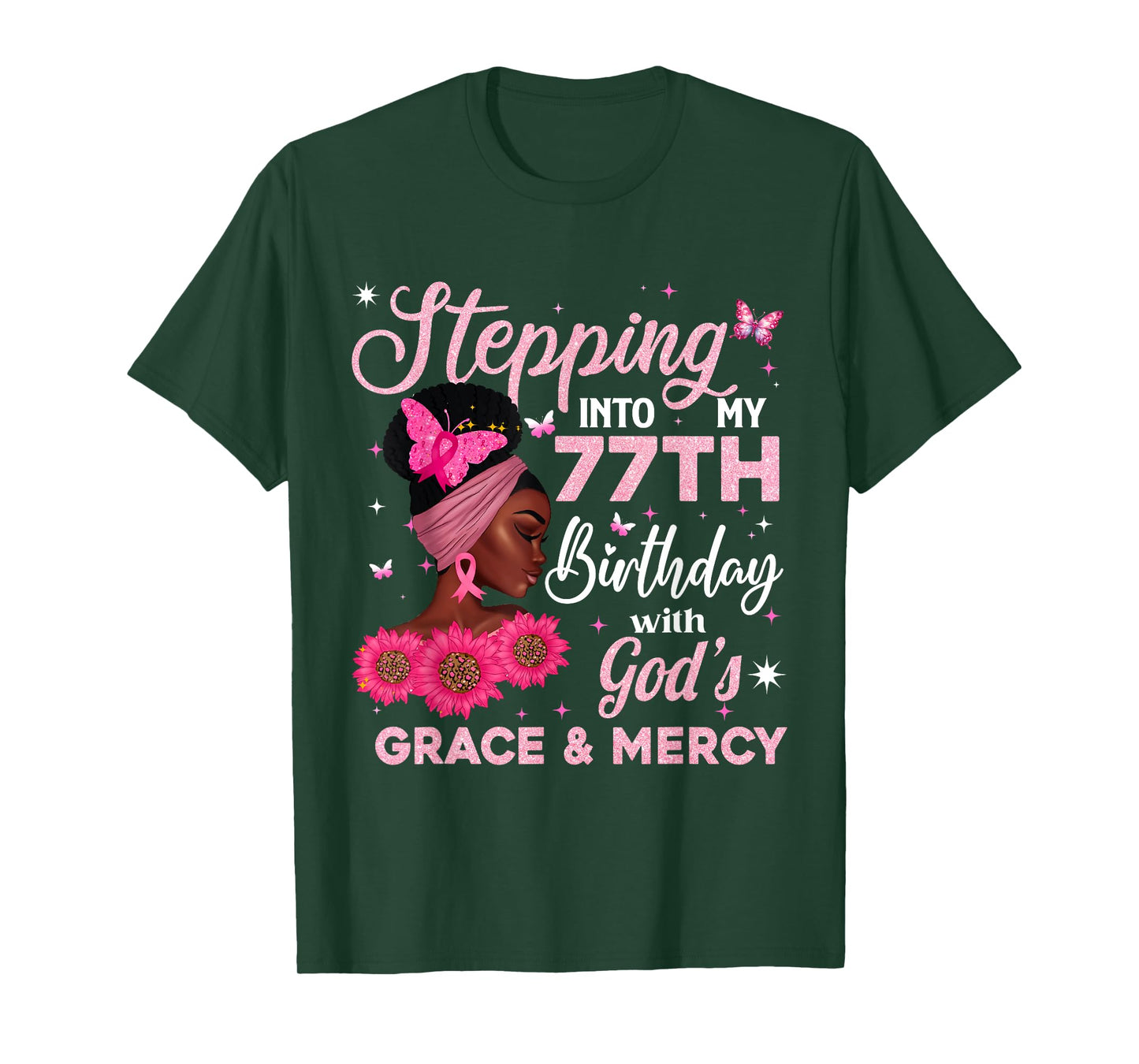 Retro 77th Bday Woman Breast Cancer Butterfly 77 Years Old T-Shirt