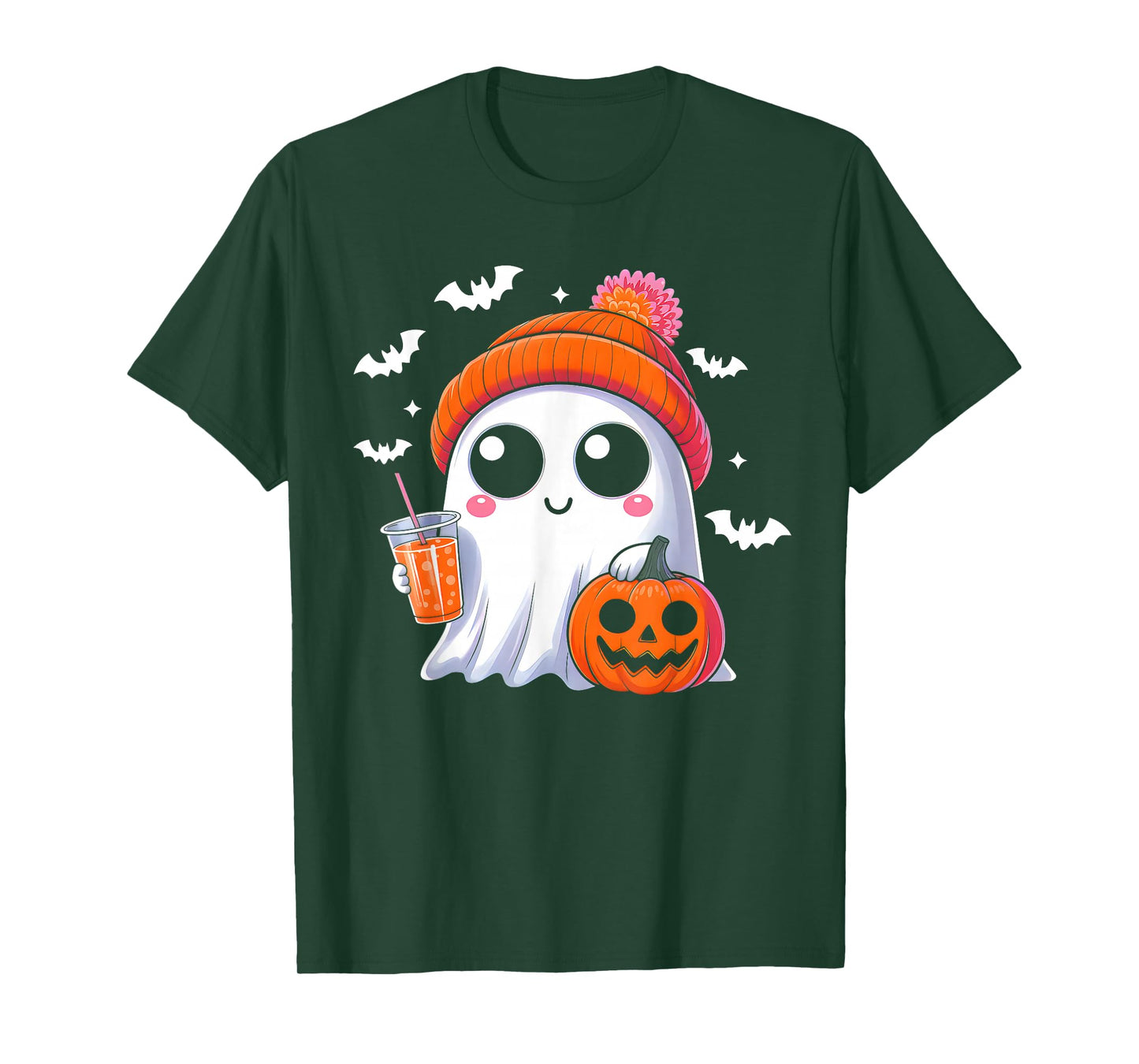 Cute Ghost Drinking Iced Coffee Halloween Costume Men Women T-Shirt