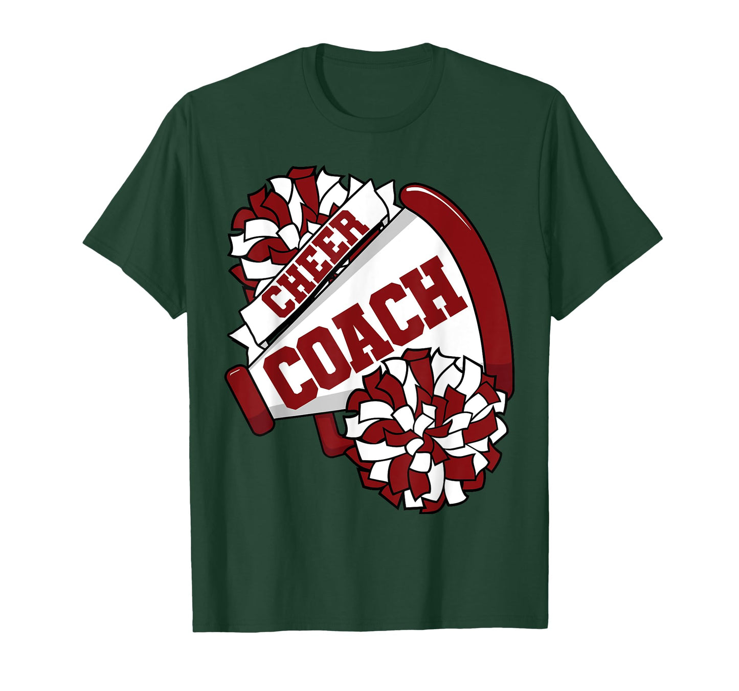 Cheer Coach with Megaphone and Pom Poms Maroon T-Shirt