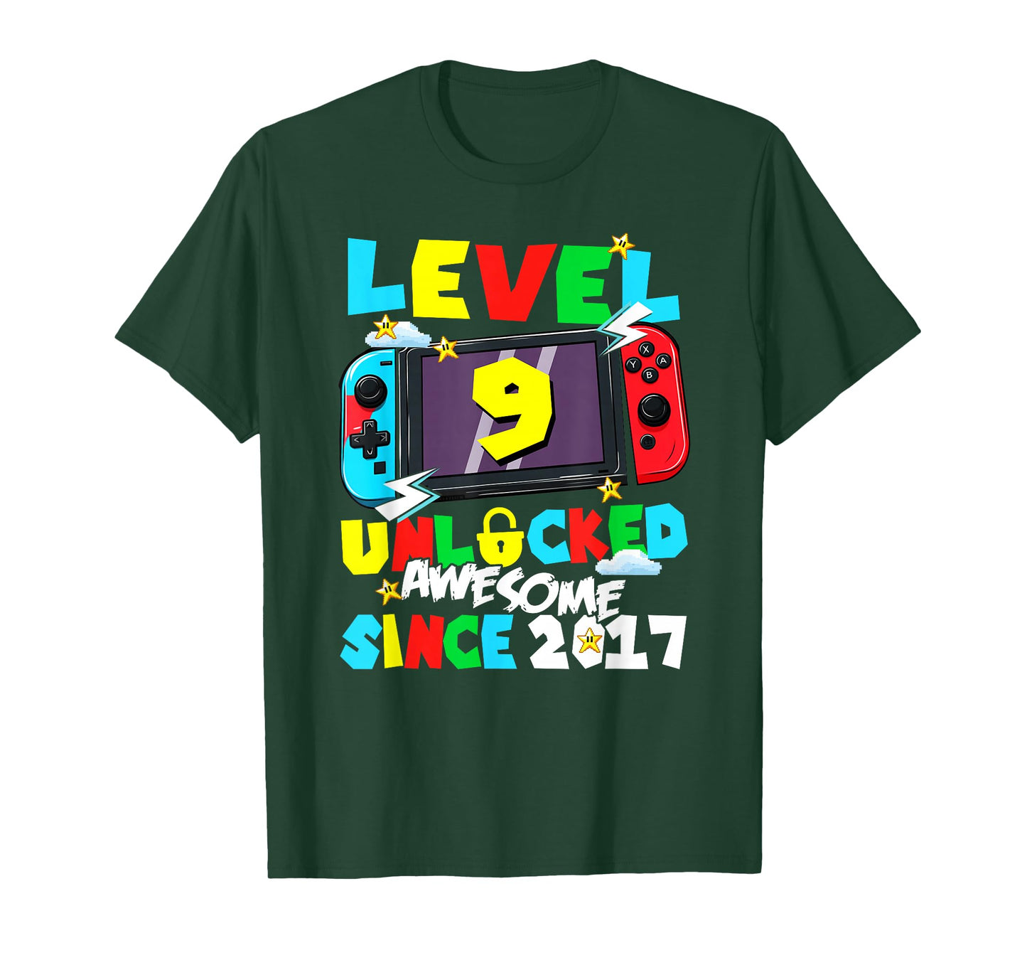 Level 9 Unlocked Awesome Since 2017 9th Birthday Video Gamer T-Shirt
