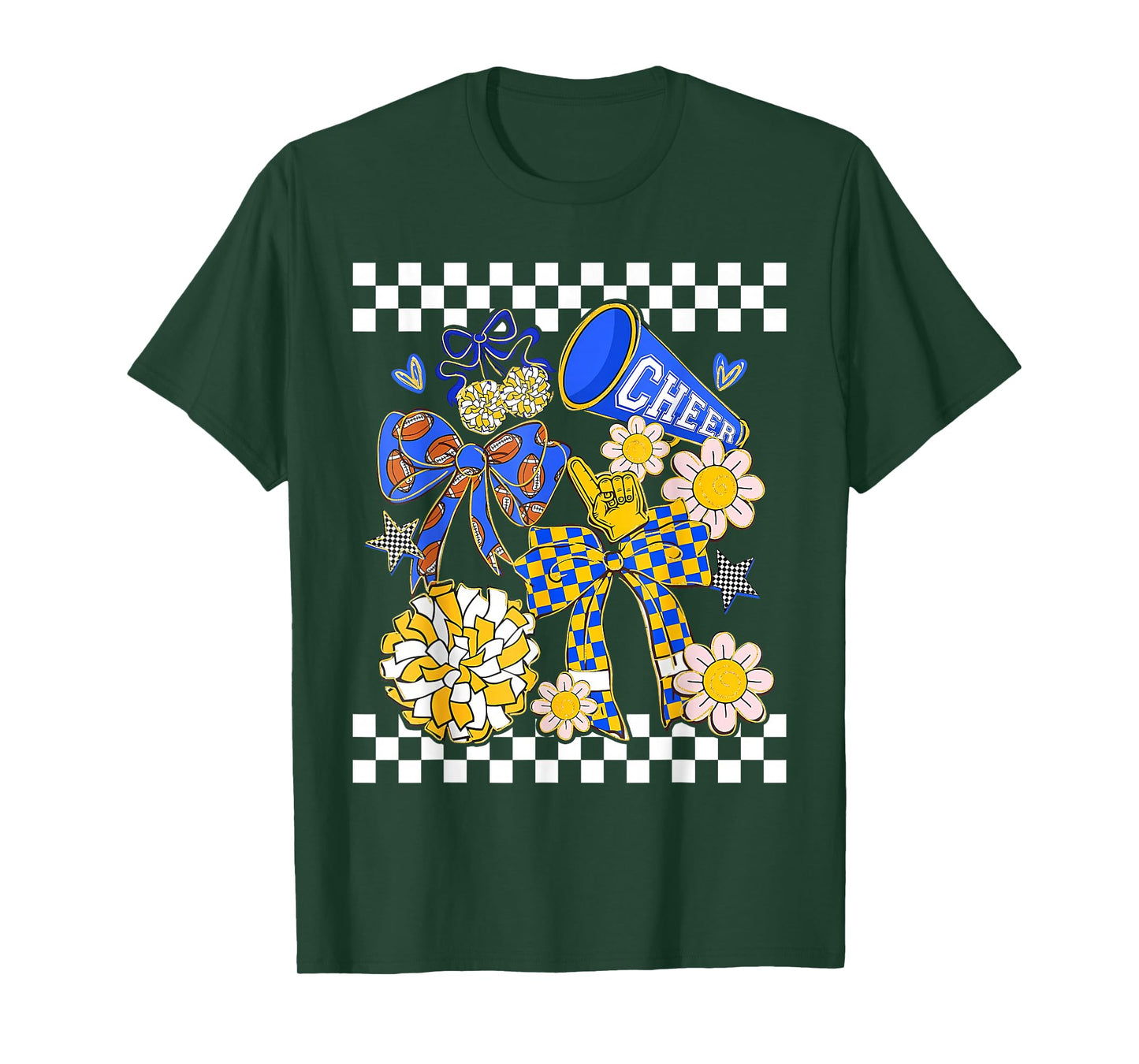 Retro Blue & Gold Cheer Football Game Day Coquette Bow Kids T-Shirt