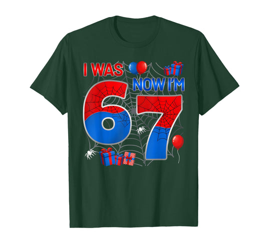 I was 6 Now I'm 7 Year Old Boy Kids 7th Birthday Spider Web T-Shirt