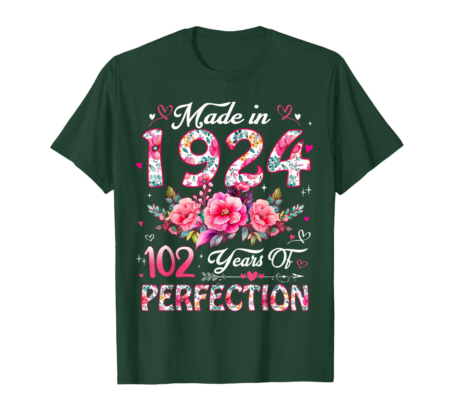 102 Year Old Made in 1924 Floral 102nd Birthday Women T-Shirt