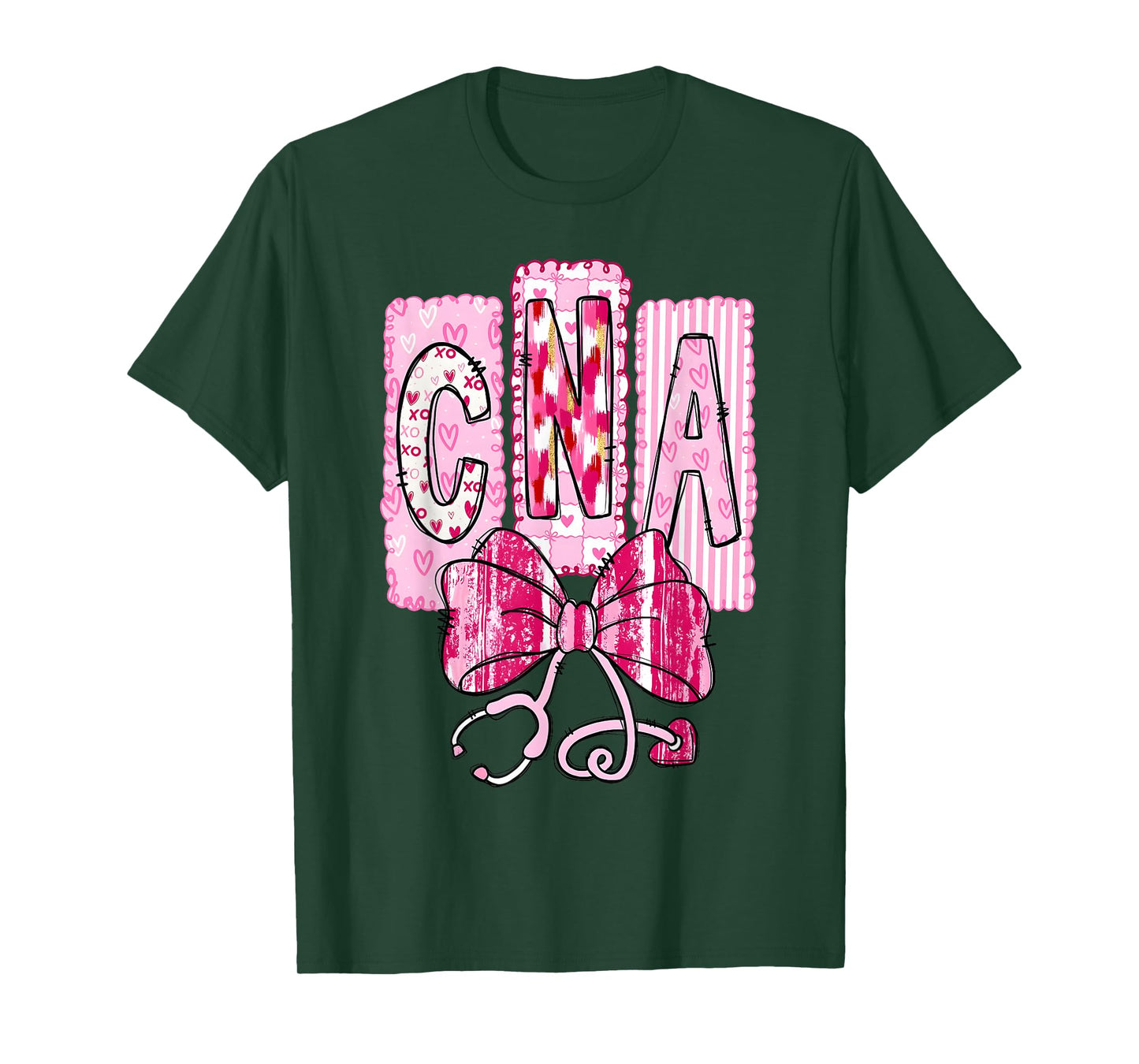 Valentine CNA Nurse Coquette Bow Stethoscope Girl Women T-Shirt