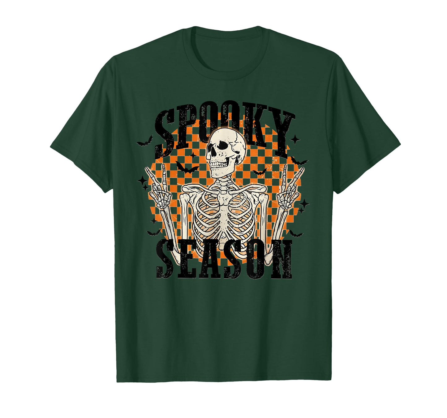 Spooky Season Skeleton Checkerboard Funny Halloween T-Shirt