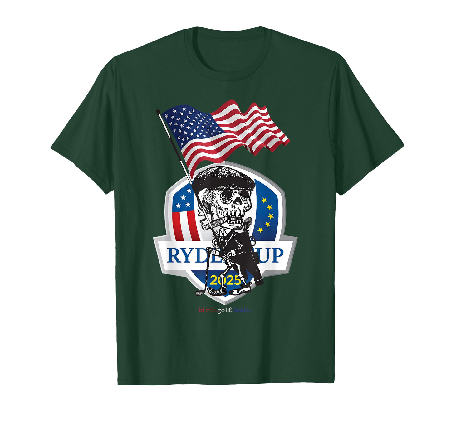 Skeleton Golfer USA Flag Funny Ryder Cup 2025 Design T-Shirt