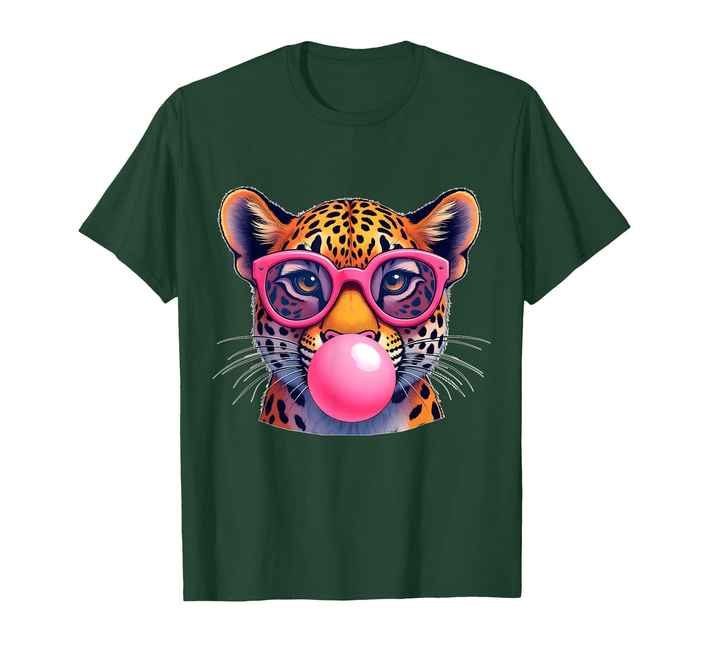 Leopard Cheetah Shirt Cute Jaguar Cat Sunglasses Bubble Gum T-Shirt