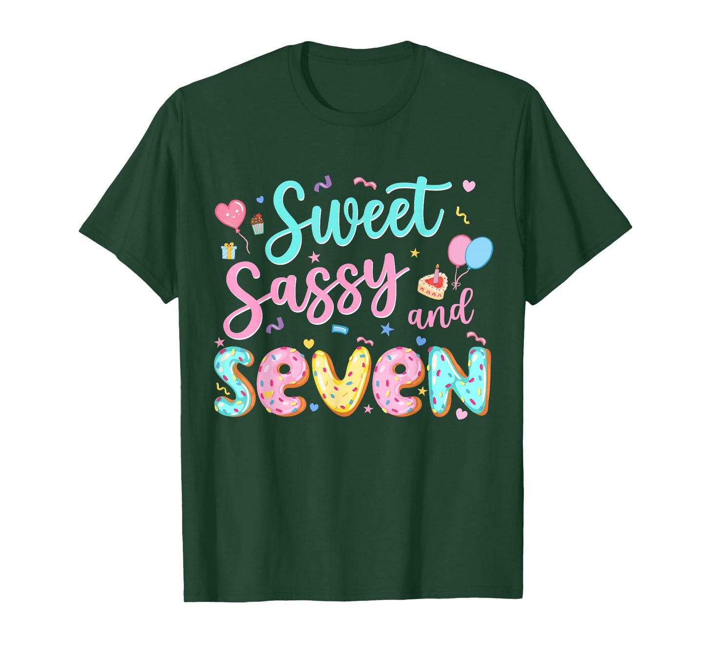 7Th Birthday Girl Sweet Sassy And Seven Donut 7 Year Old Kid T-Shirt