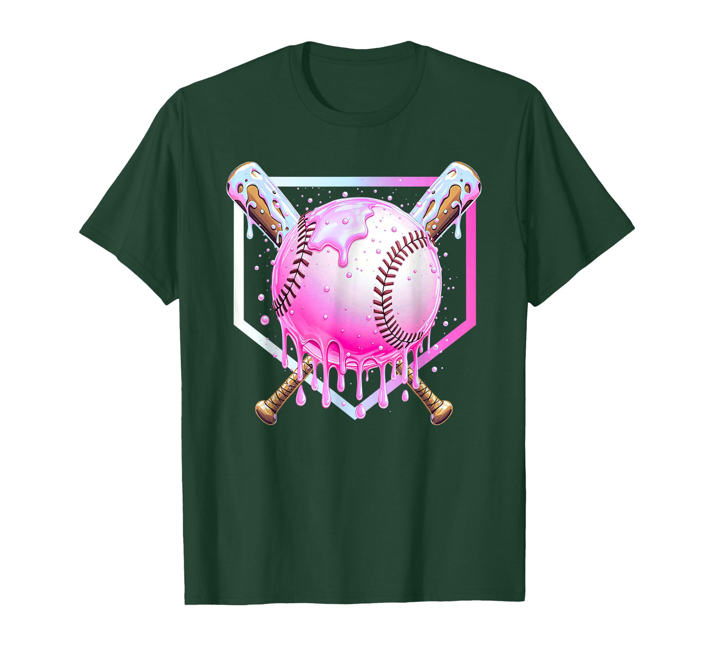 Pink Baseball Drip Shirt for Youth Girls Ice Cream Dripping T-Shirt