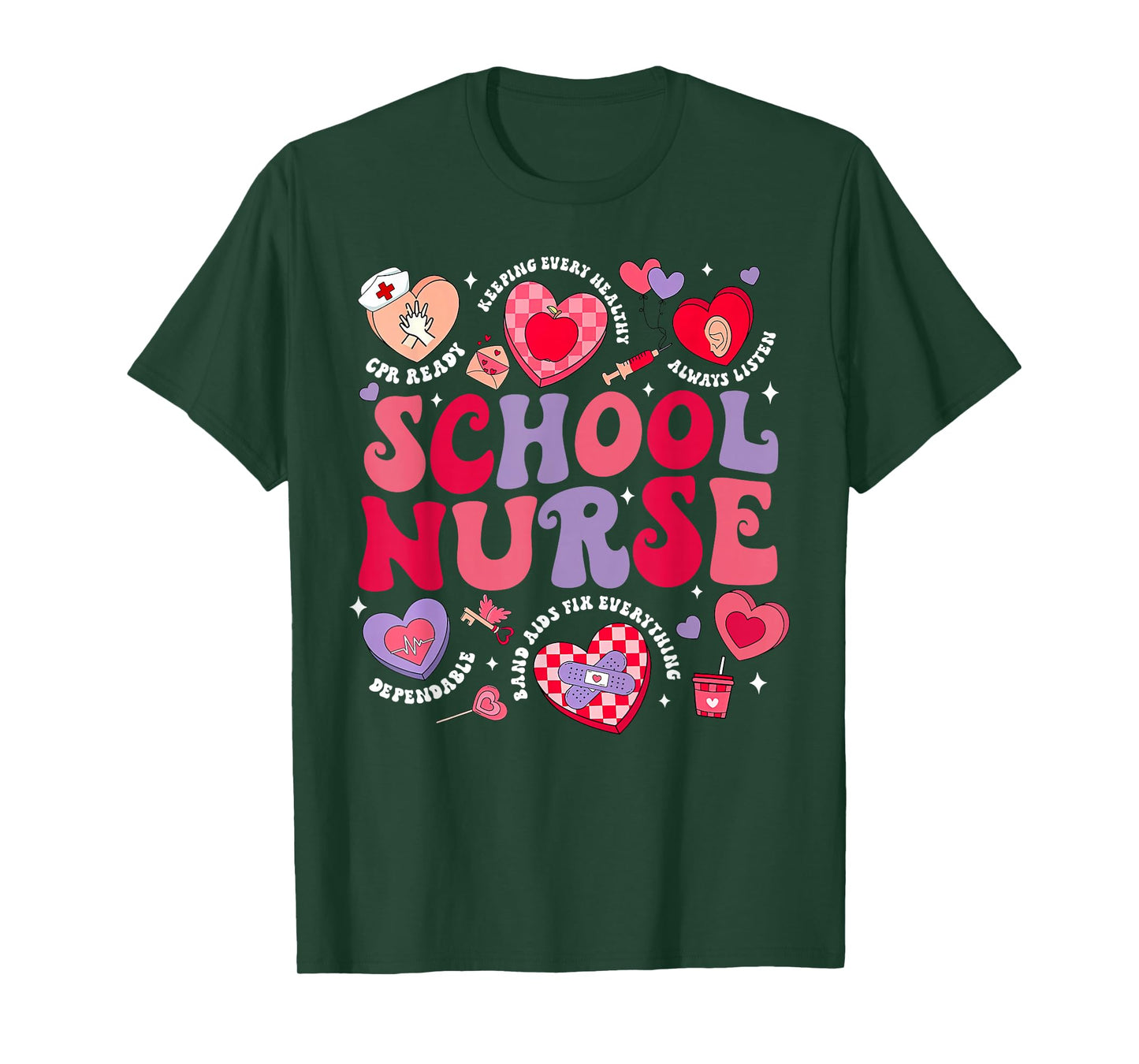 Retro School Nurse Valentines Day Nursing Medical Student T-Shirt