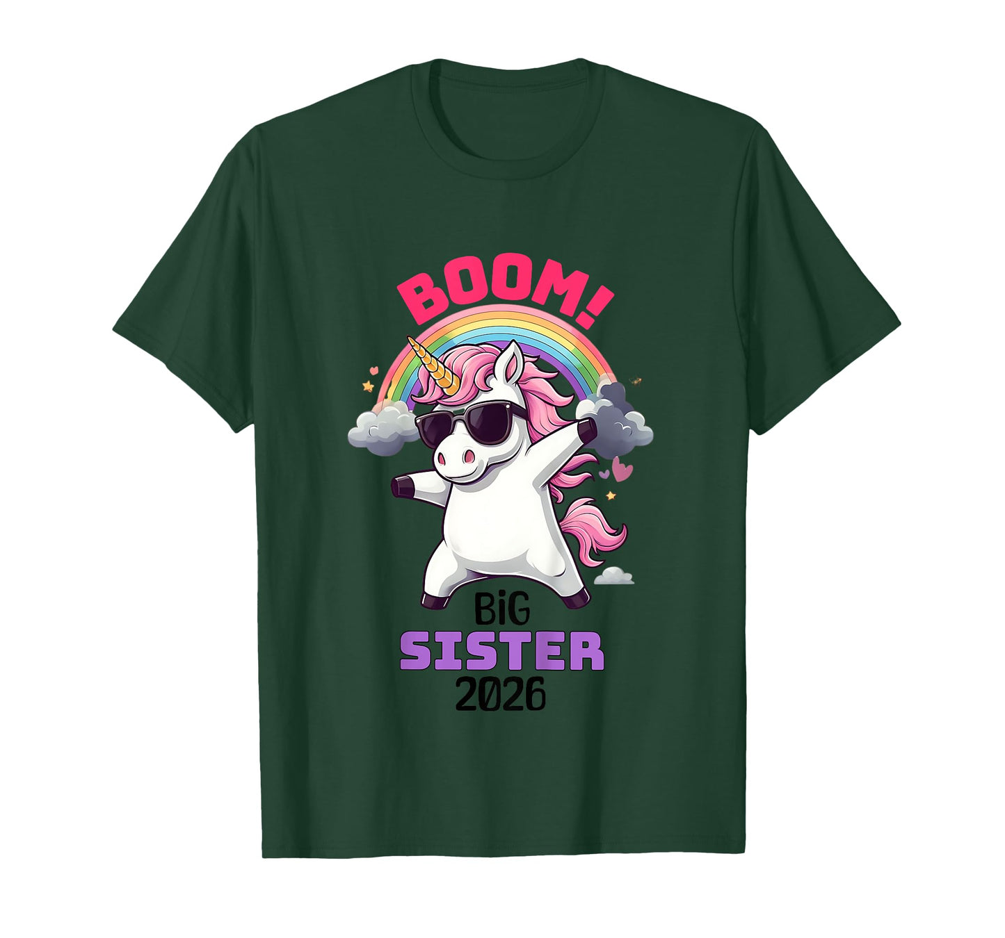 Kids Boom Promoted to Big Sister 2026 Rainbow Unicorn Birthday T-Shirt