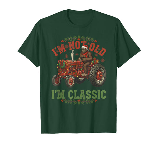 Christmas Bigfoot Tractor Classic Retro Farming Sasquatch T-Shirt