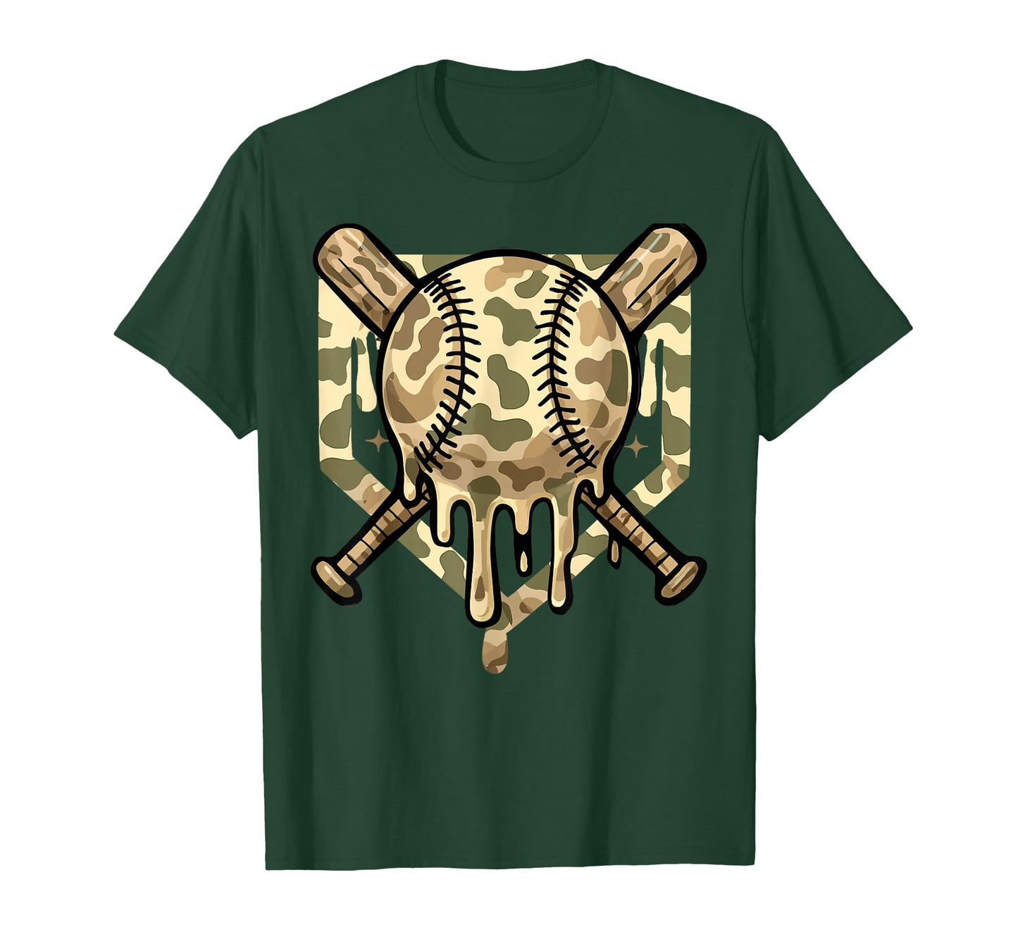 Baseball Drip for Boys Ice Cream Dripping Boys Baseball Camo T-Shirt