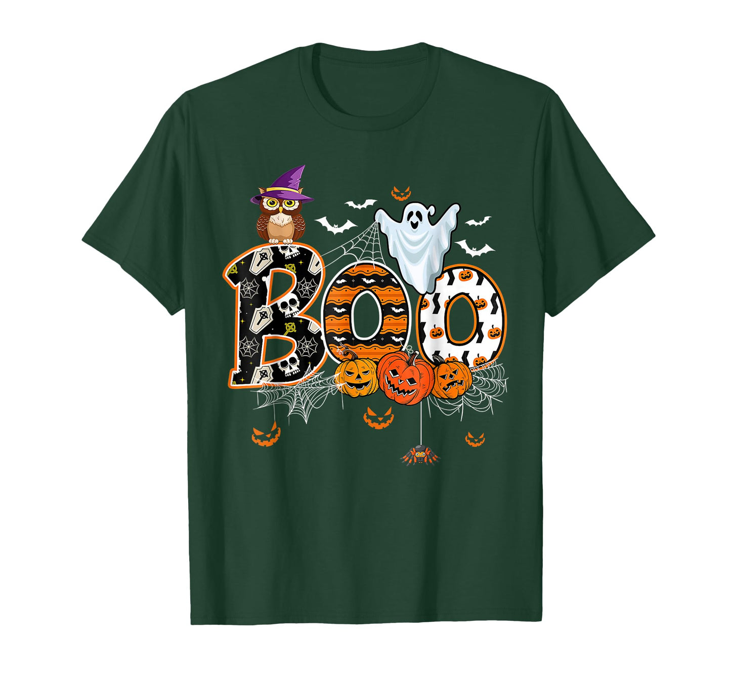 Boo Creepy Owl Pumpkin Ghost Halloween Men Women Kids T-Shirt
