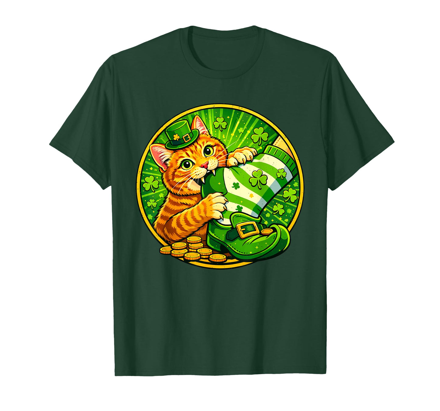 St Patricks Day Cat Bite Shamrock St Paddys Day Kitten Lover T-Shirt