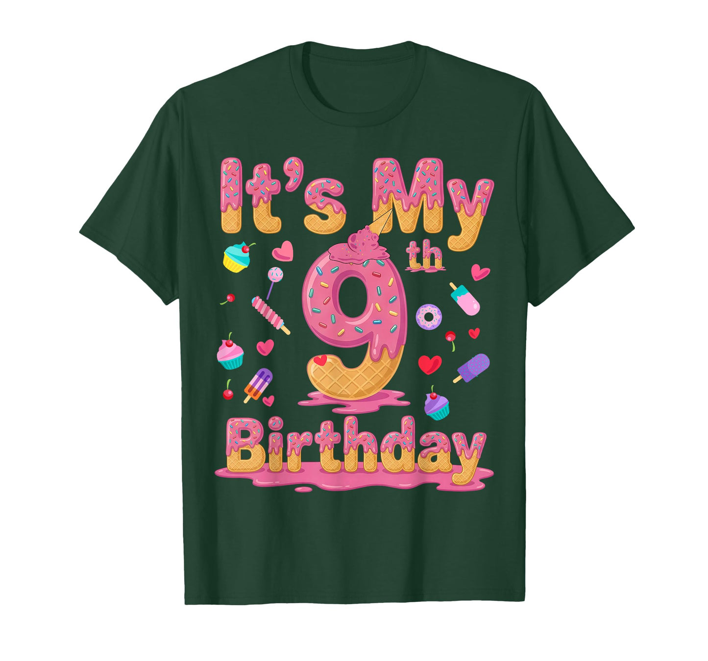 It's My 9th Birthday Girl Ice Cream Drip 9 Years Old T-Shirt