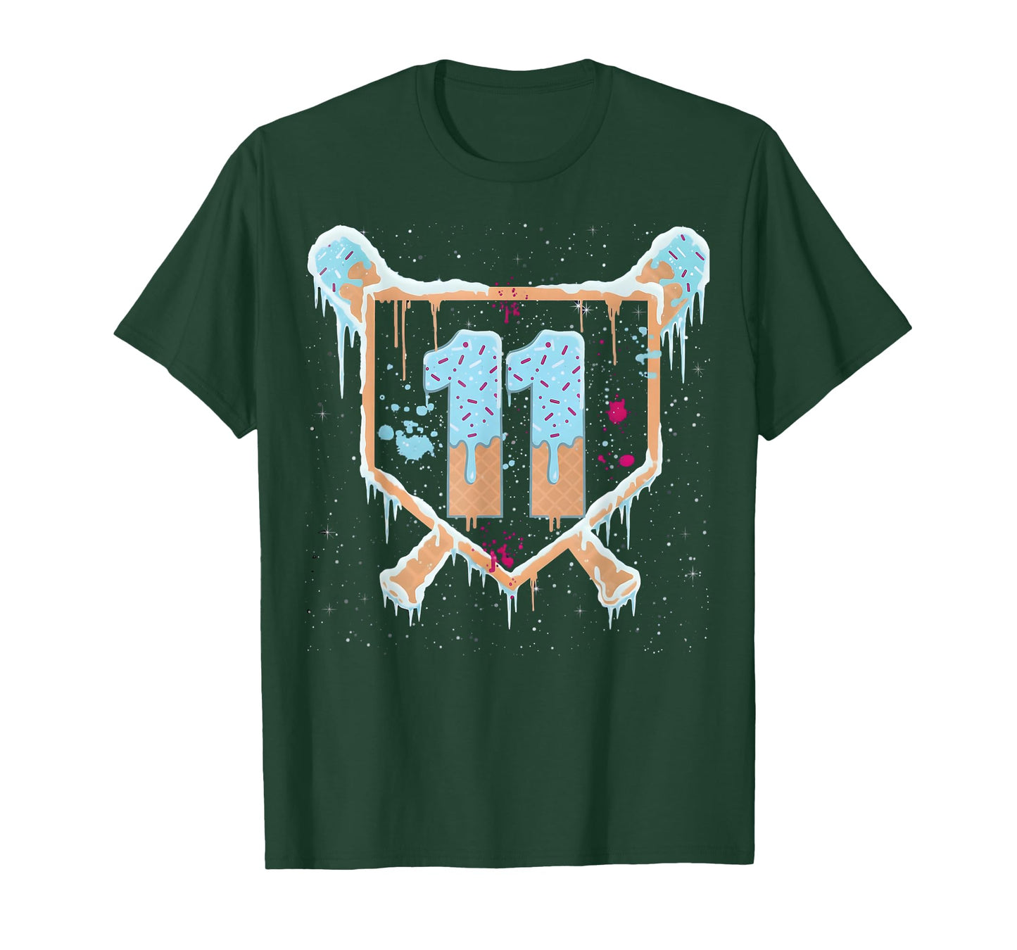 Baseball 11 Year Old Ice Cream Drip 11th Birthday Boys T-Shirt