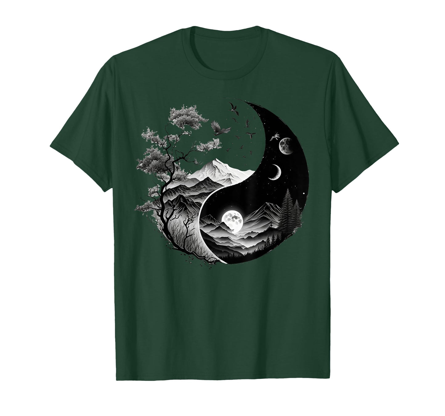 Taoism Symbol on Black and White Nature Taijitu Yin Yang T-Shirt