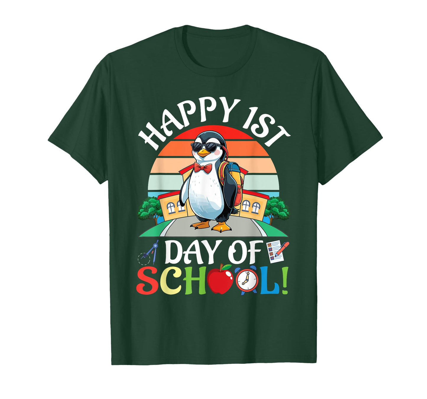 Penguin With School Backpack Books Happy First Day Of School T-Shirt
