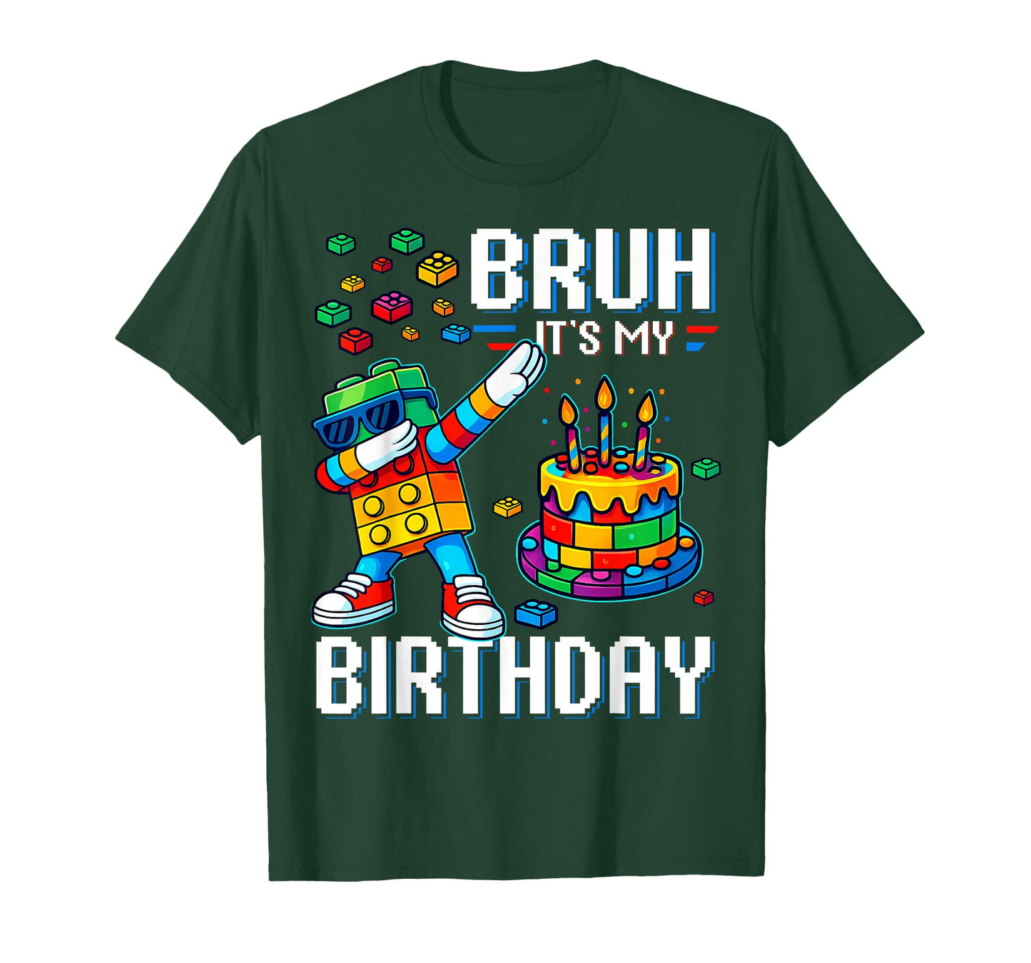 Bruh Its My Birthday Master Builder Dabbing Blocks Bricks T-Shirt