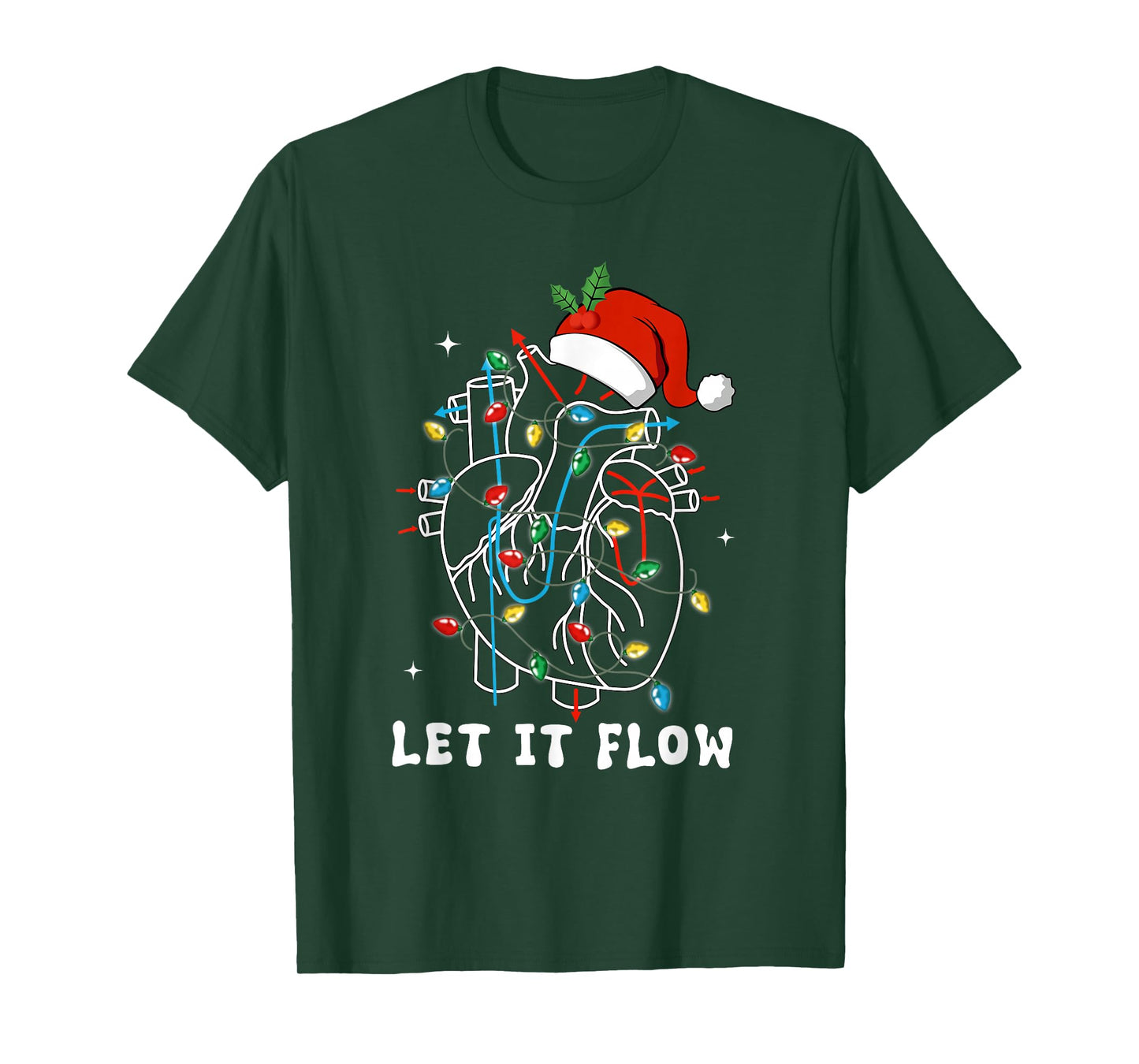 Funny Let It Flow Anatomy Heart Cardiac Nurse Santa Hat Xmas T-Shirt