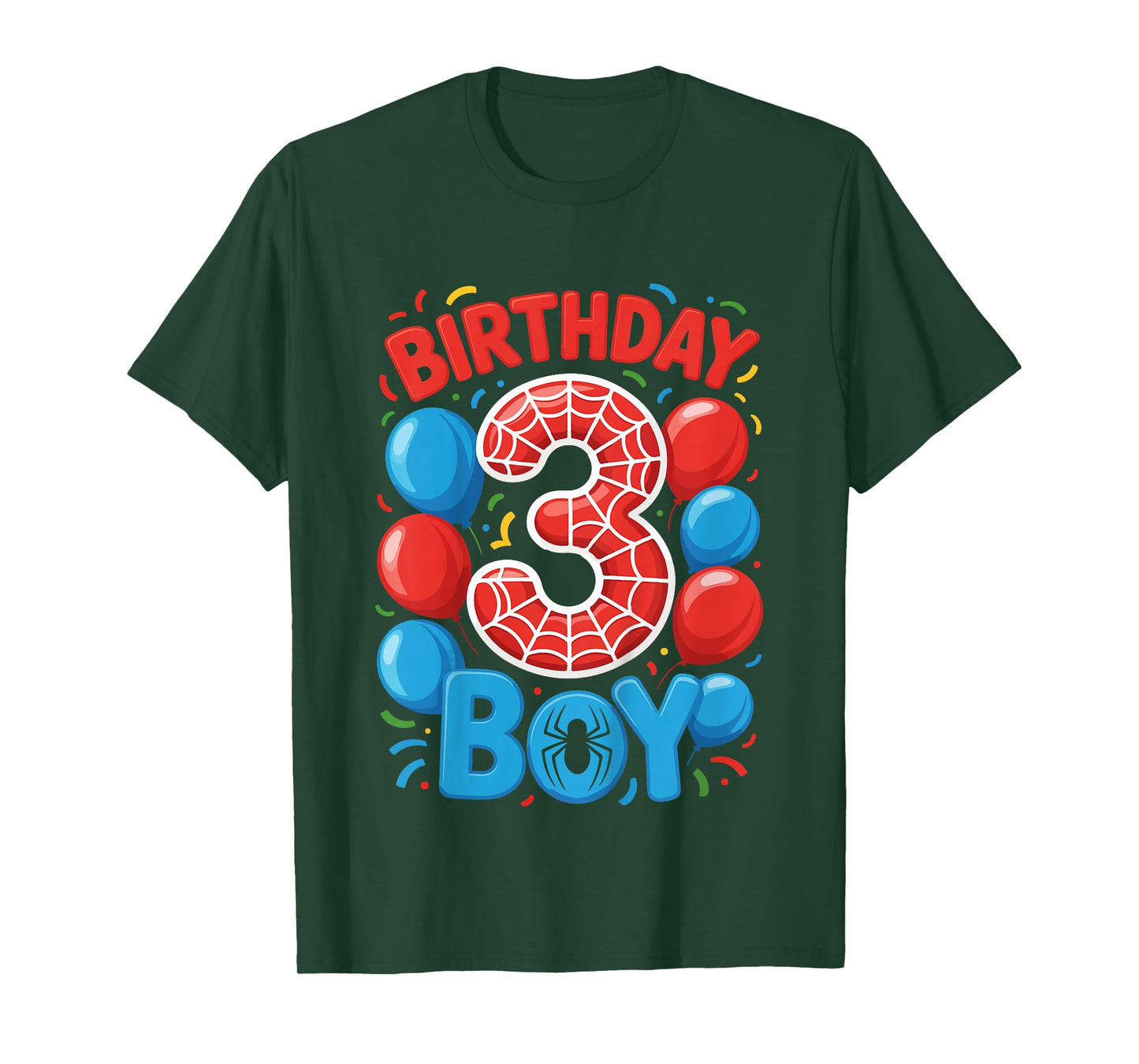 Kids 3rd Birthday Spider Web 3 Year Old Boy Party T-Shirt