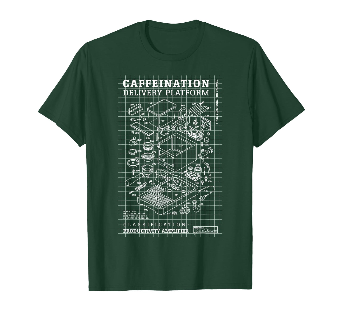 Engineer Coffee Machine Diagram Funny Caffeine Engineering T-Shirt