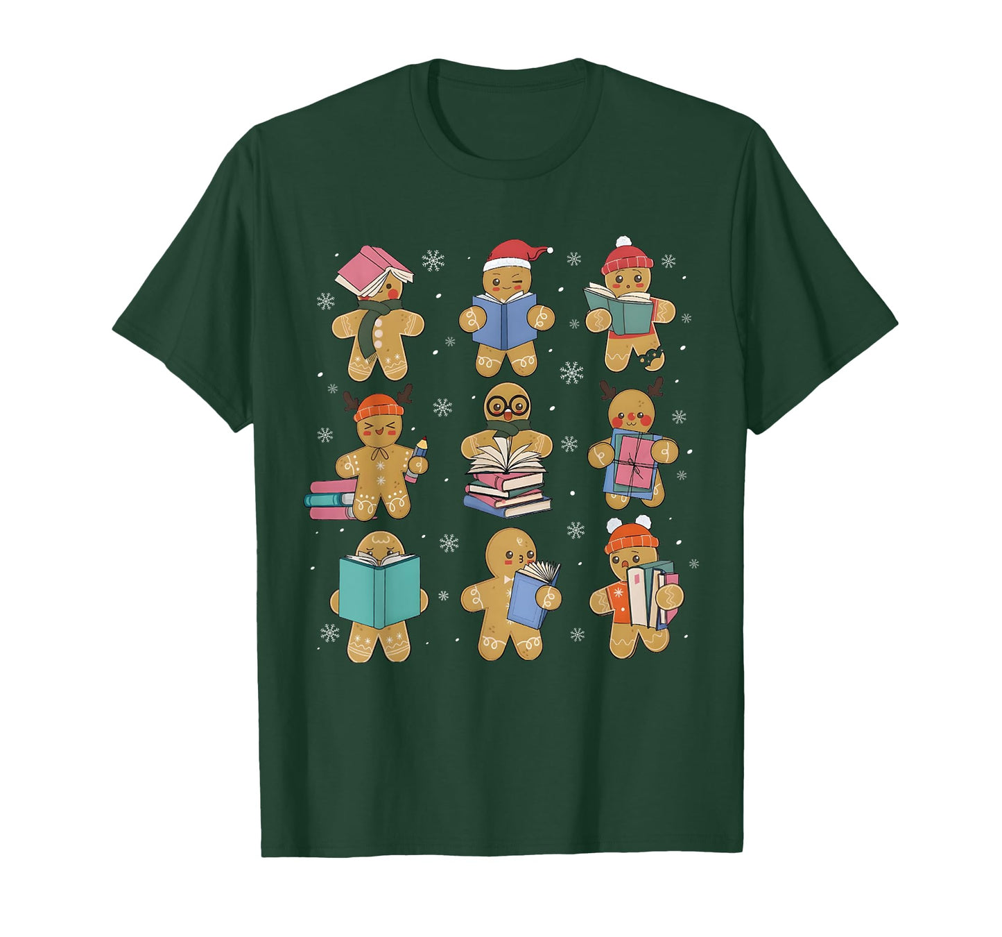 Christmas Library Gingerbread Man Books Lover Bookworm Gifts T-Shirt