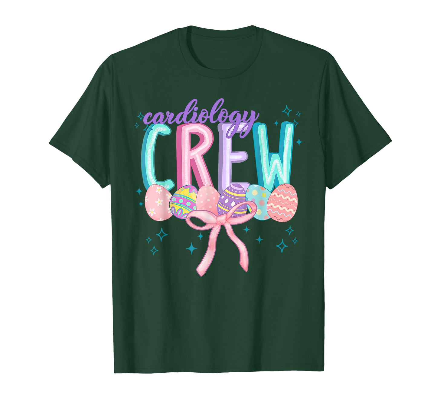 Coquette Bow Cardiology Crew Egg Bunny Easter Cardiac Nurse T-Shirt