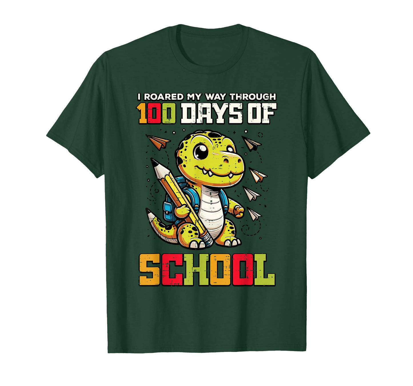 Roared My Way 100 Days of School Dino 100th Day Trex Kids T-Shirt