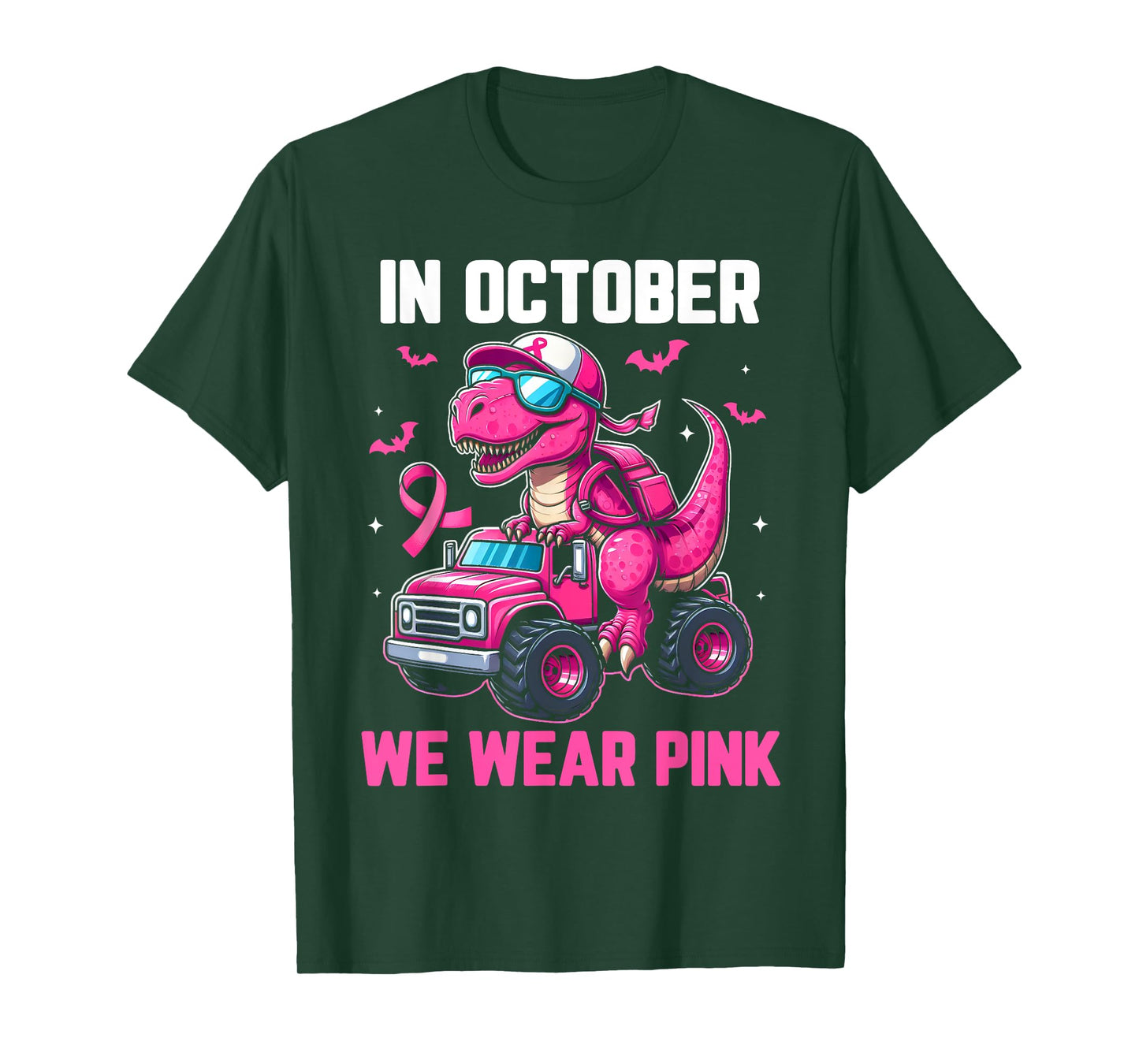 In October We Wear Pink Dino Trex Boys Toddler Breast Cancer T-Shirt